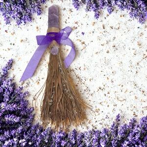 10” Mini Broom with Amethyst Tower Handle | Handcrafted Botanical Decor ✨